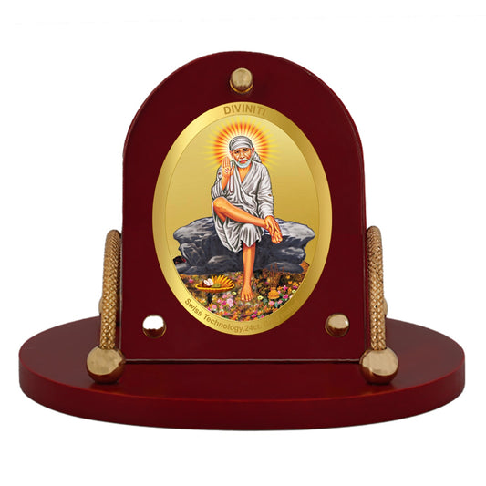 Diviniti 24K Gold Plated Sai Baba Frame for Car Dashboard, Home Decor, Table & Office (8 CM x 9 CM)