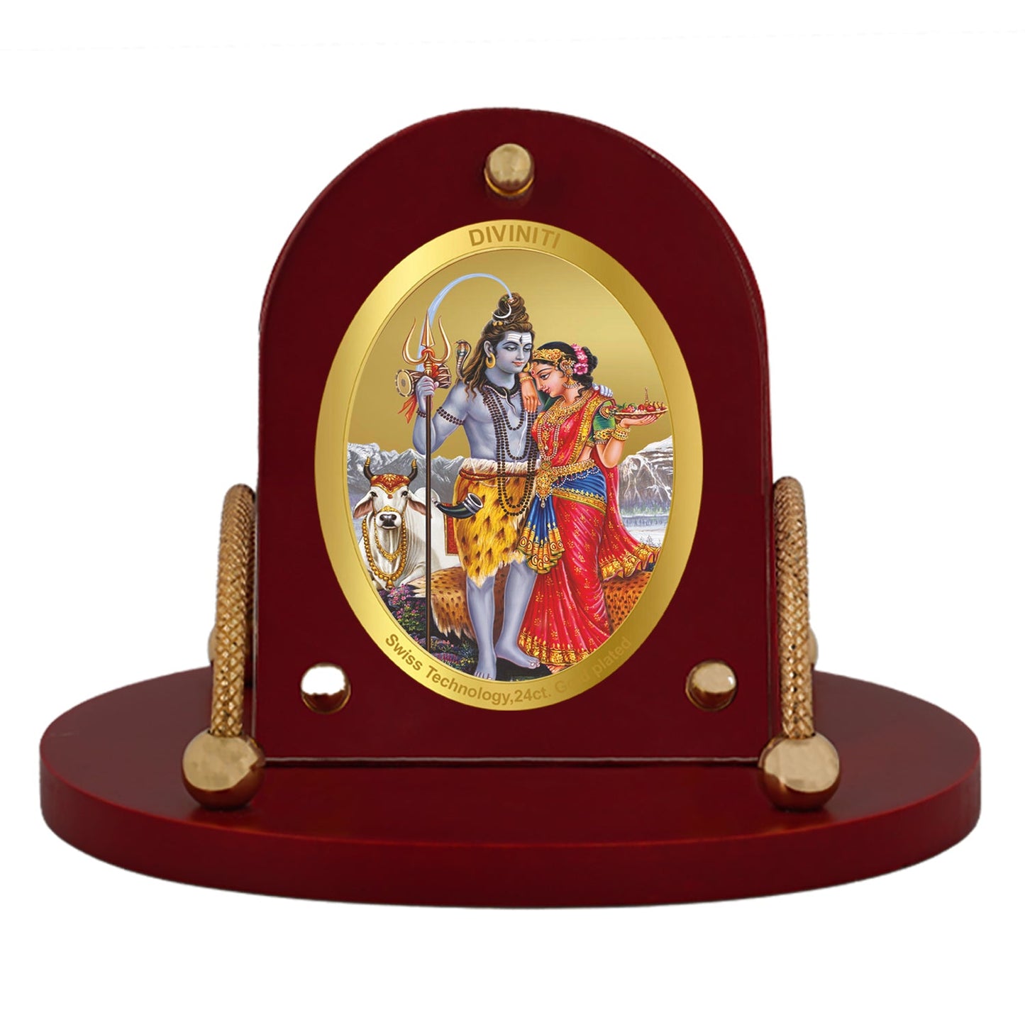 Diviniti 24K Gold Plated Shiv Parvati Frame for Car Dashboard, Home Decor, Table & Office (8 CM x 9 CM)