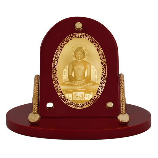 Diviniti 24K Gold Plated Mahavira Frame for Car Dashboard, Home Decor, Table & Office (8 CM x 9 CM)