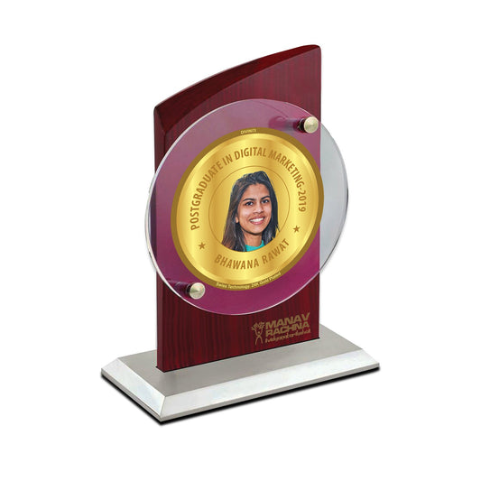 Customized MDF Trophy with Matter Printed On 24K Gold Plated Foil For Corporate Gifting