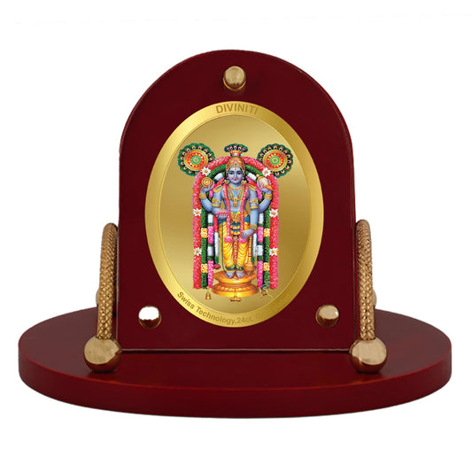 Diviniti 24K Gold Plated Guruvayurappan Frame for Car Dashboard, Home Decor, Table & Office (8 CM x 9 CM)