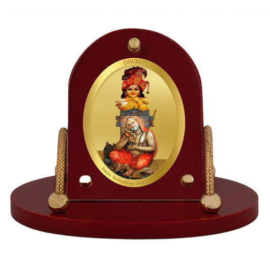 Diviniti 24K Gold Plated Raghavendra Swami Frame for Car Dashboard, Home Decor, Table & Office (8 x 9 CM)