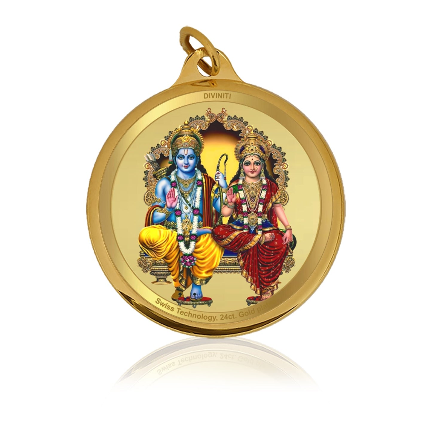 Diviniti 24K Gold Plated Ram Sita & Hanuman Ji 28MM Double Sided Pendant For Men, Women & Kids