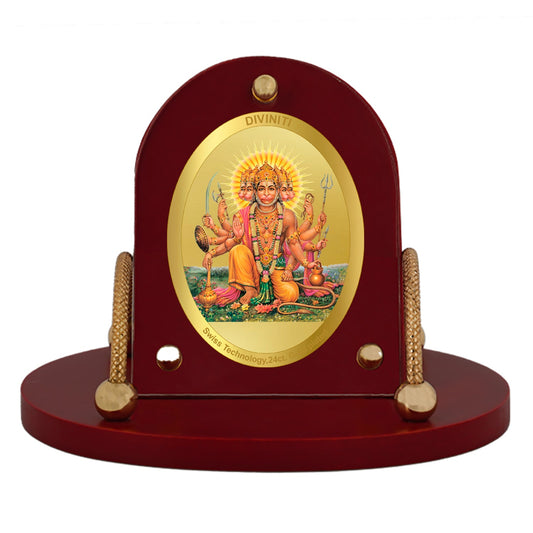 Diviniti 24K Gold Plated Panchmukhi Hanuman Frame for Car Dashboard, Home Decor, Table & Office (8 CM x 9 CM)