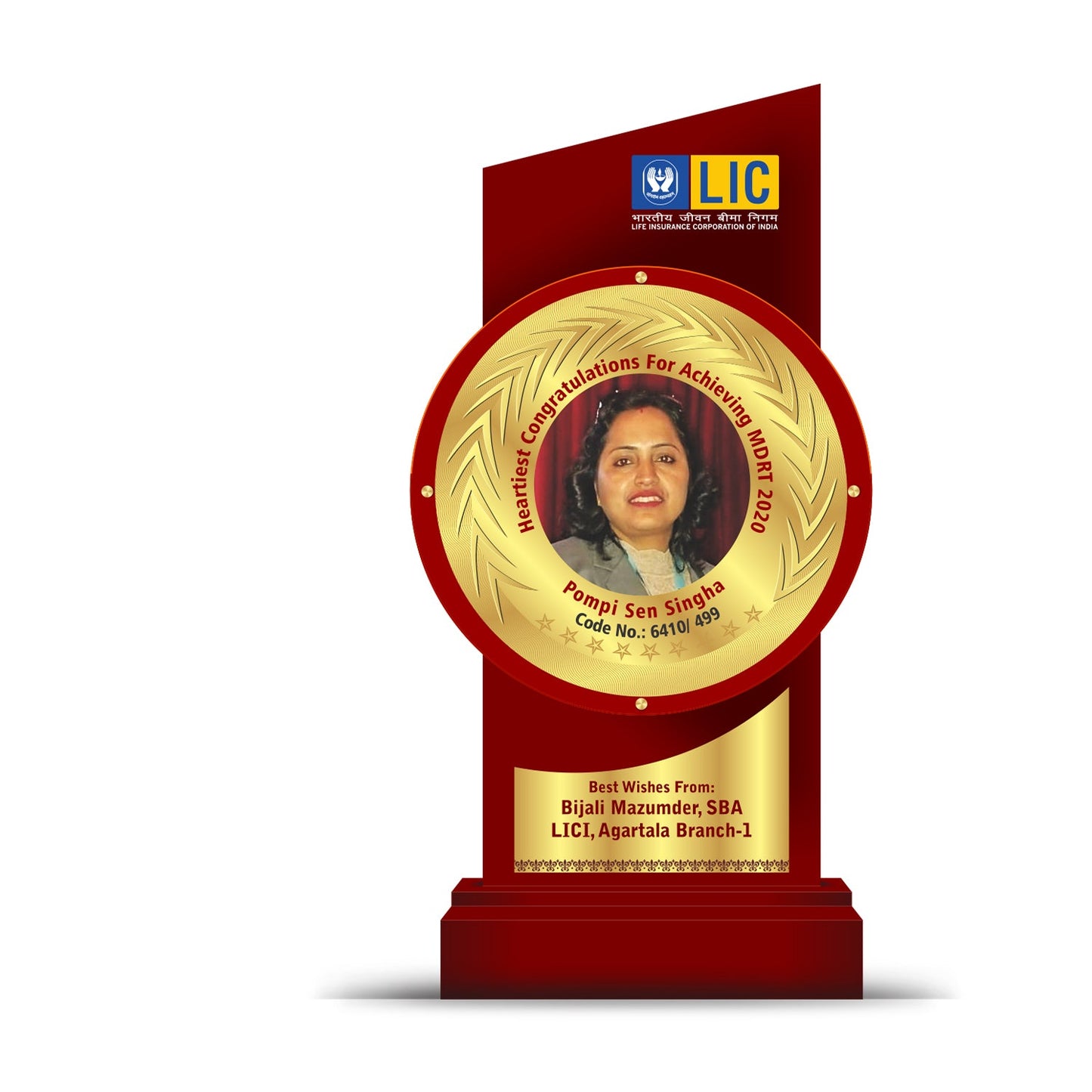 Customized MDF Trophy with Matter Printed On 24K Gold Plated Foil For Corporate Gifting