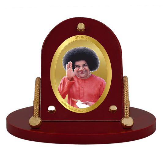 Diviniti 24K Gold Plated Sathya Sai Baba Frame for Car Dashboard, Home Decor, Table & Office (8 CM x 9 CM)