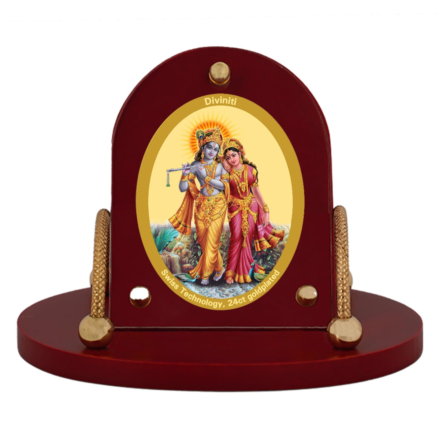 Diviniti 24K Gold Plated Radha Krishna Frame for Car Dashboard, Home Decor, Table & Office (8 CM x 9 CM)