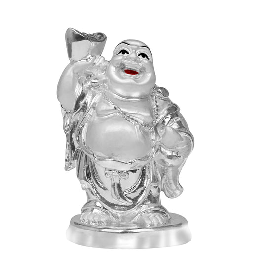 Diviniti 999 Silver Plated Laughing Buddha Statue for Home Decor (10X6.5CM)