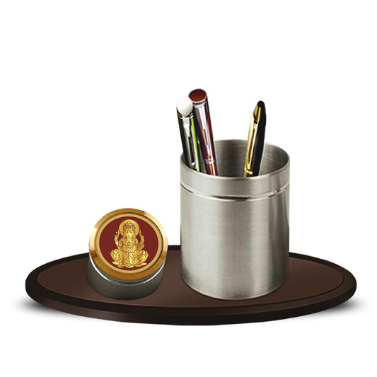 SS Pen Holder With 24K Gold Plated Divine Frame For Corporate Gifting