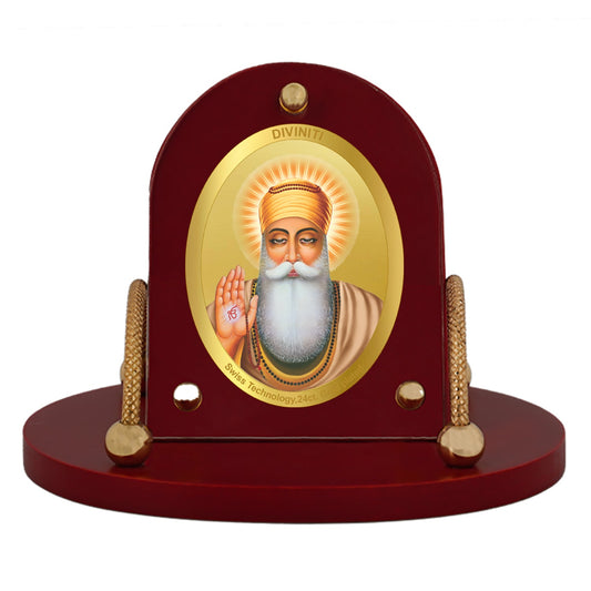 Diviniti 24K Gold Plated Guru Nanak Frame for Car Dashboard, Home Decor, Table & Office (8 CM x 9 CM)