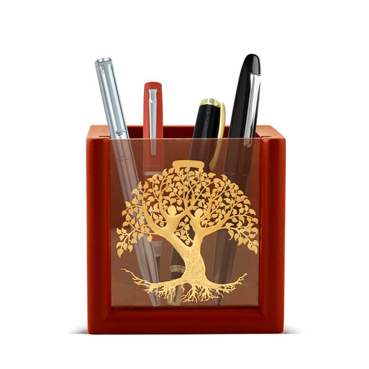 MDF Pen Holder with 24K Gold Plated Tree of Life Frame For Corporate Gifting