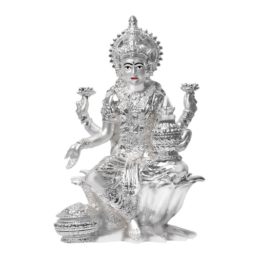 Diviniti 999 Silver Plated Lakshmi Mata Idol for Home Decor Showpiece (17X12CM)