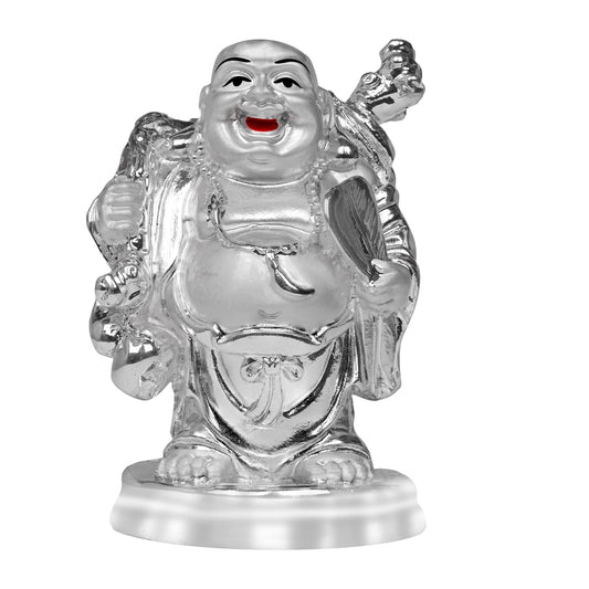 Diviniti 999 Silver Plated Laughing Buddha Statue for Home Decor (10X7CM)