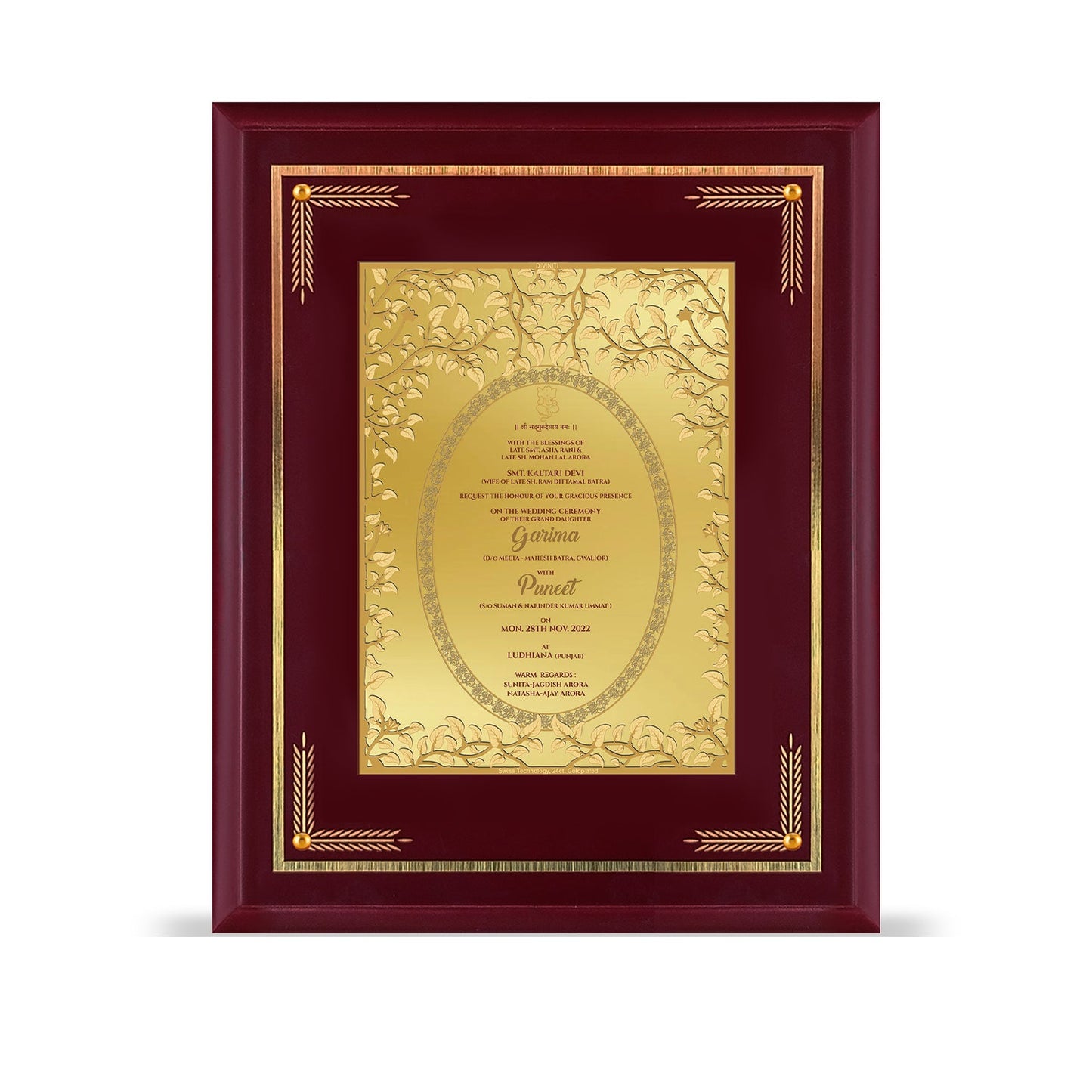 Diviniti Customized Designer Wedding Card on 24K Gold Plated Foil For Marriage Invitation