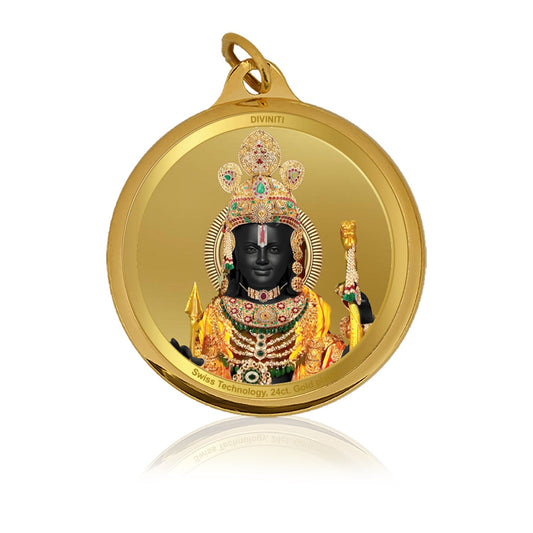 Diviniti 24K Gold Plated Ram Ji & Ram Mandir 28MM Double Sided Pendant For Men, Women & Kids