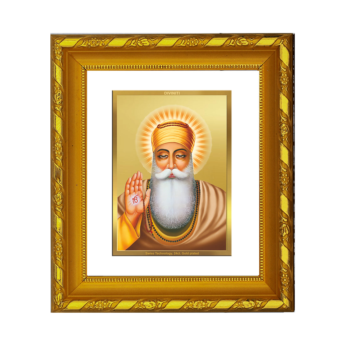 DIVINITI 24K Gold Plated Guru Nanak Photo Frame For Living Room Decor, TableTop, Prayer (15.0 X 13.0 CM)