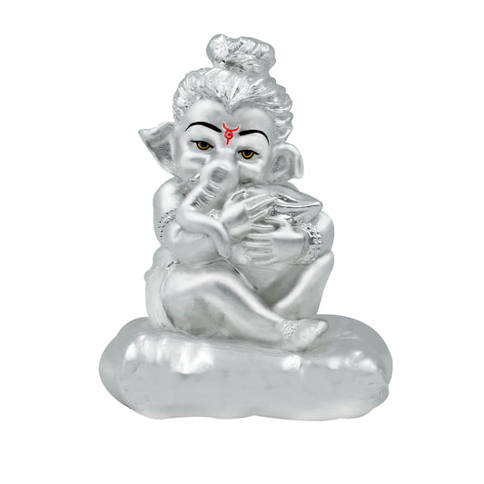 Diviniti 999 Silver Plated Bal Ganesha Idol for Home Decor Showpiece (8 X 6 CM)