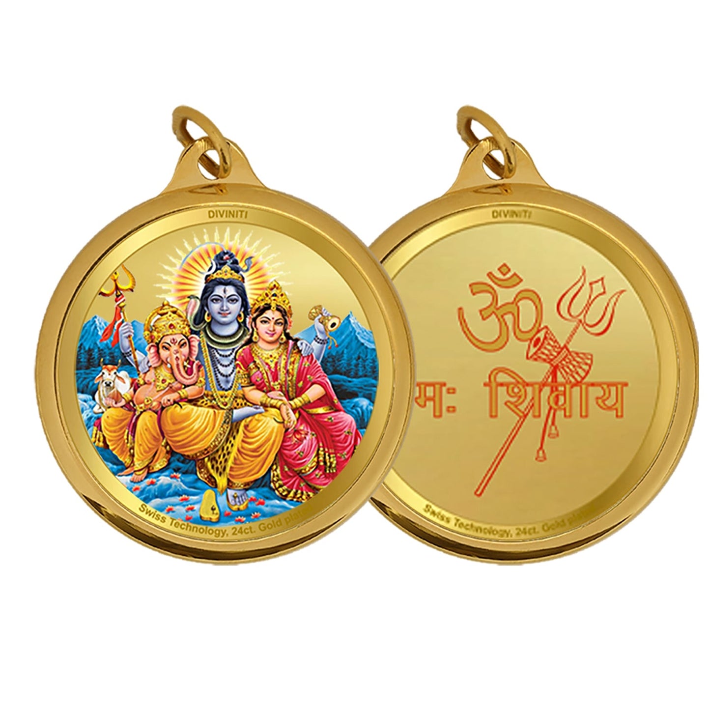 Diviniti 24K Double sided Gold Plated Pendant  SHIV PARIVAR & OM|18 MM Flip Coin (1 PCS)