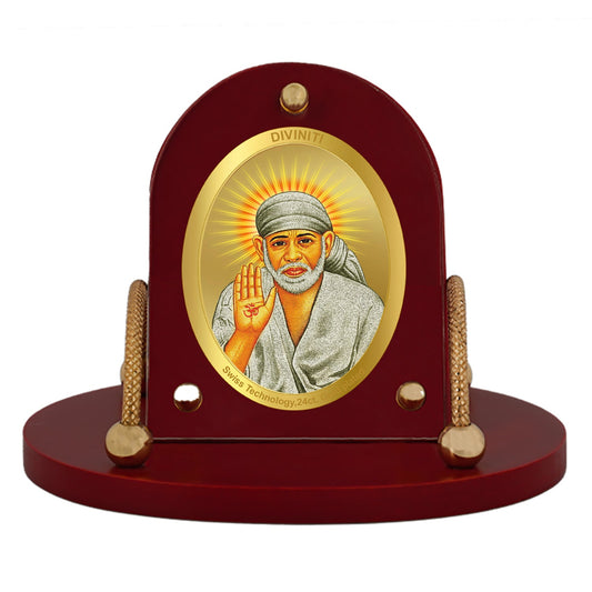 Diviniti 24K Gold Plated Sai Baba Frame for Car Dashboard, Home Decor, Table & Office (8 CM x 9 CM)