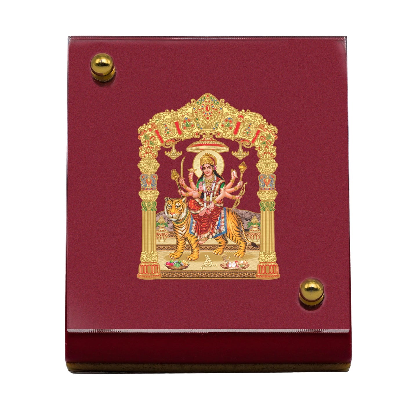 Diviniti 24K Gold Plated Durga Mata Frame For Car Dashboard, Home Decor, Puja, Festival Gift (5.5 x 6.5 CM)