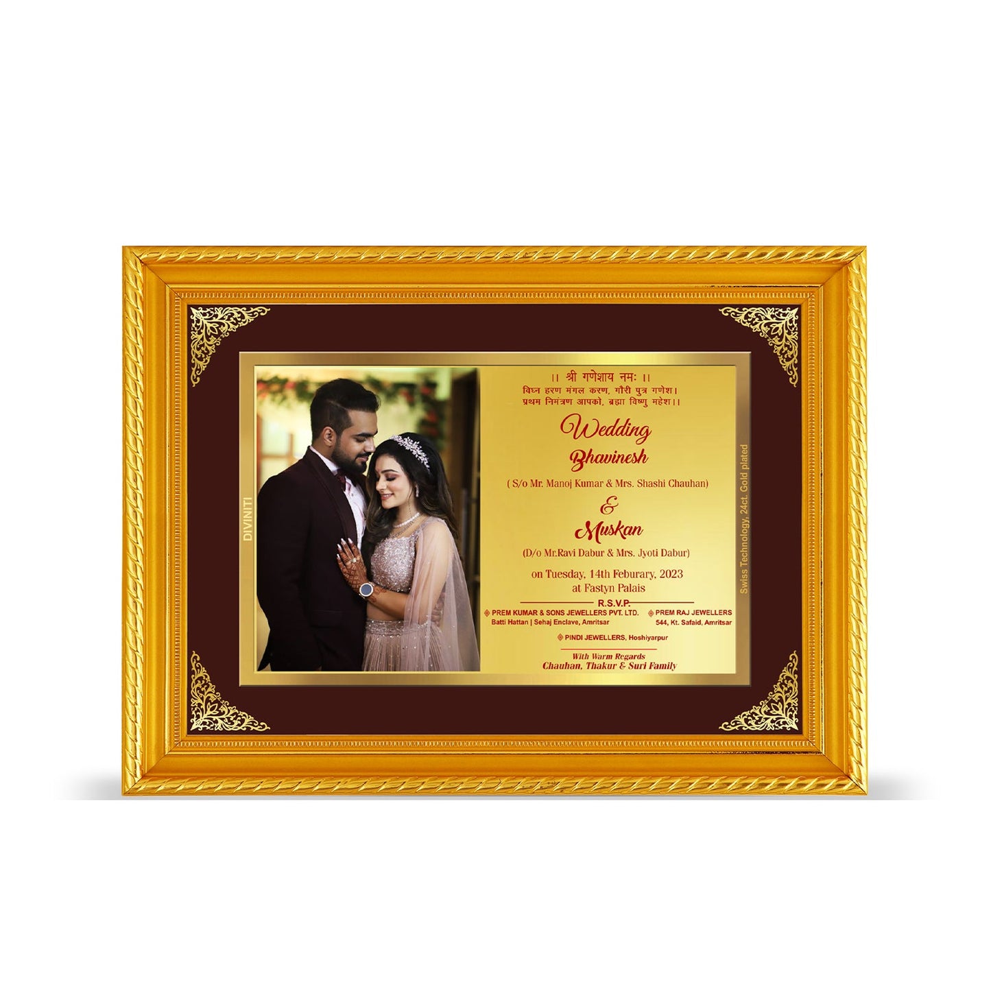 Diviniti Customized Designer Wedding Card on 24K Gold Plated Foil For Marriage Invitation