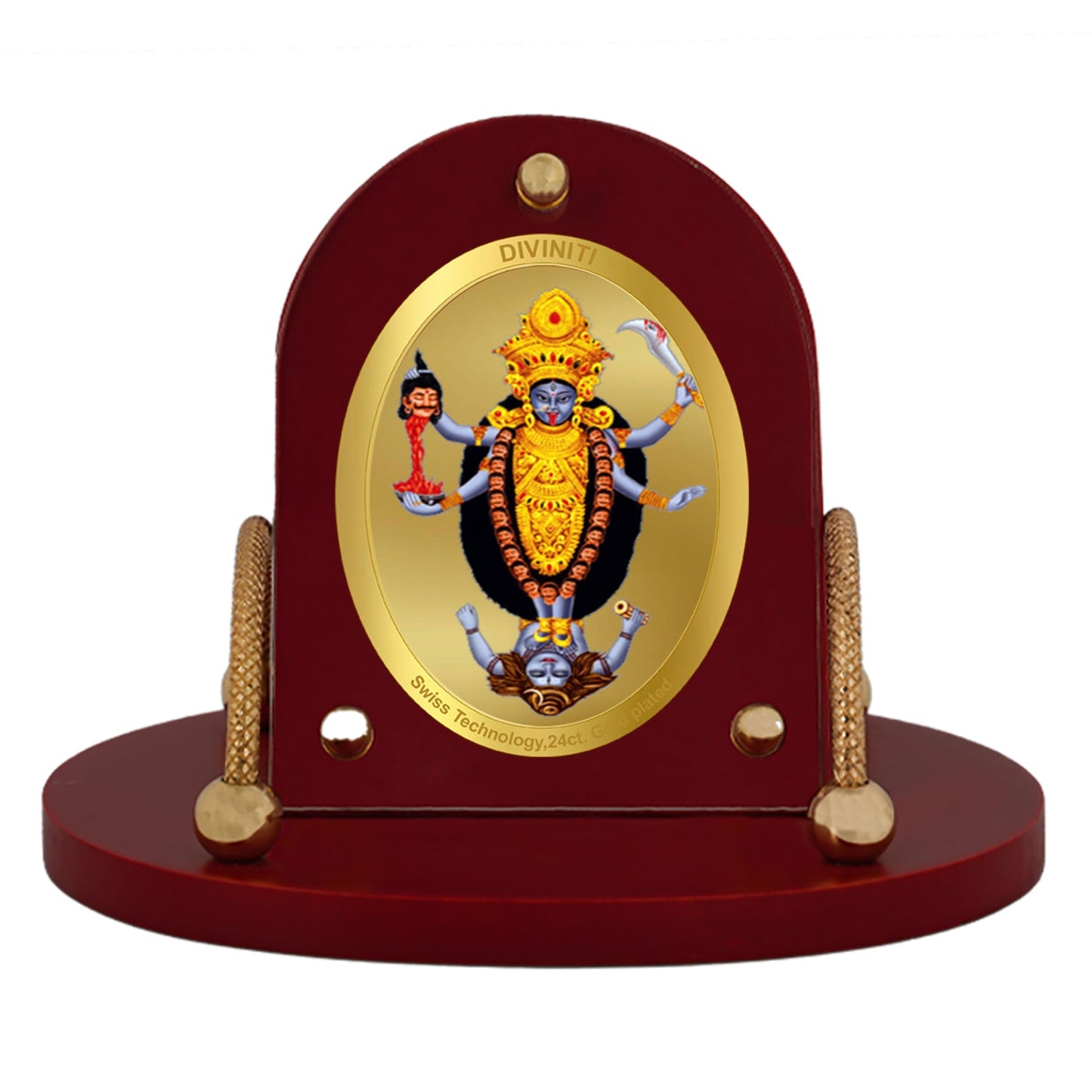 Diviniti 24K Gold Plated Maa Kali Frame for Car Dashboard, Home Decor, Table & Office (8 CM x 9 CM)