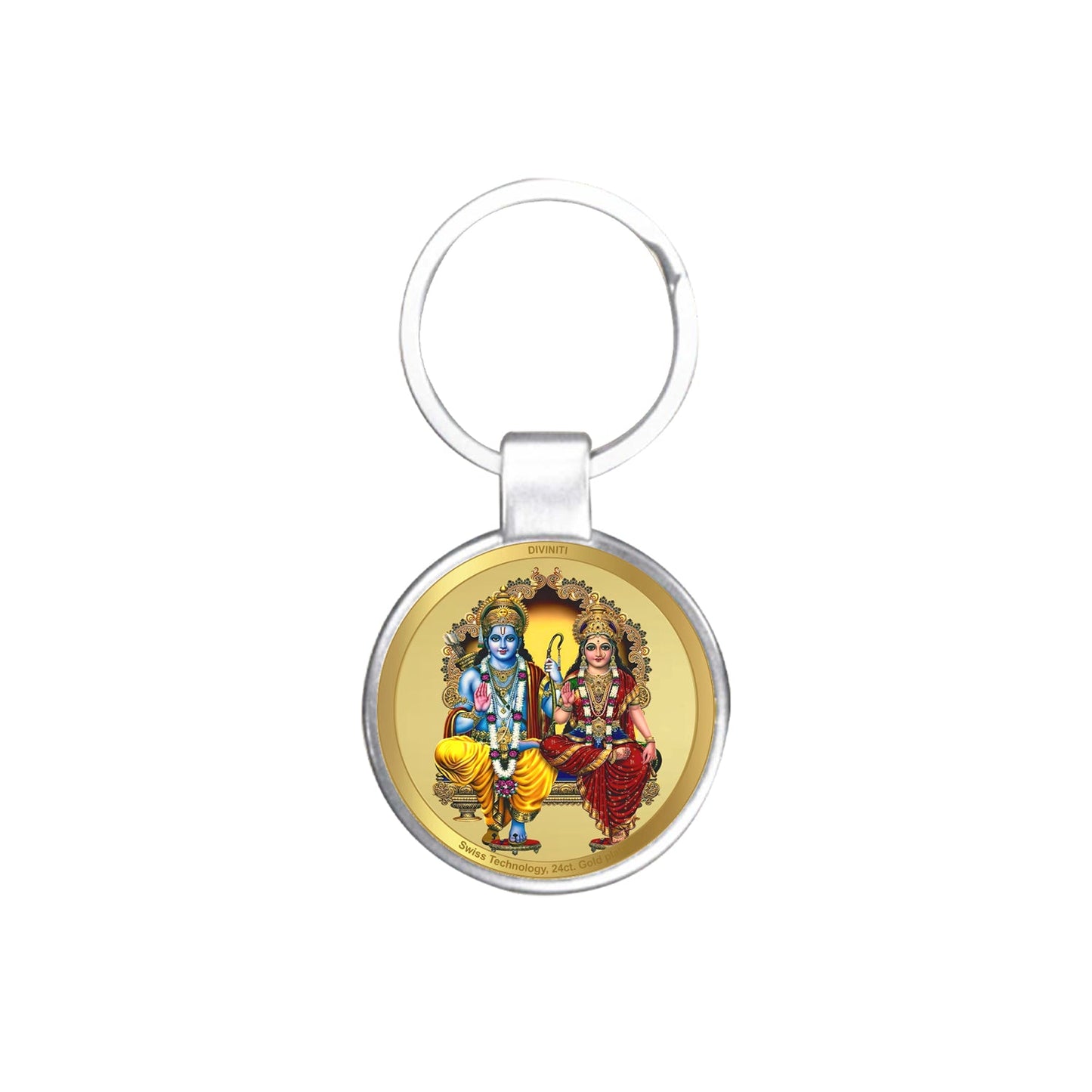 Diviniti 24K Gold Plated Ram Sita Key Chain with Metallic Ring (7.5 CM X 4.0 CM)