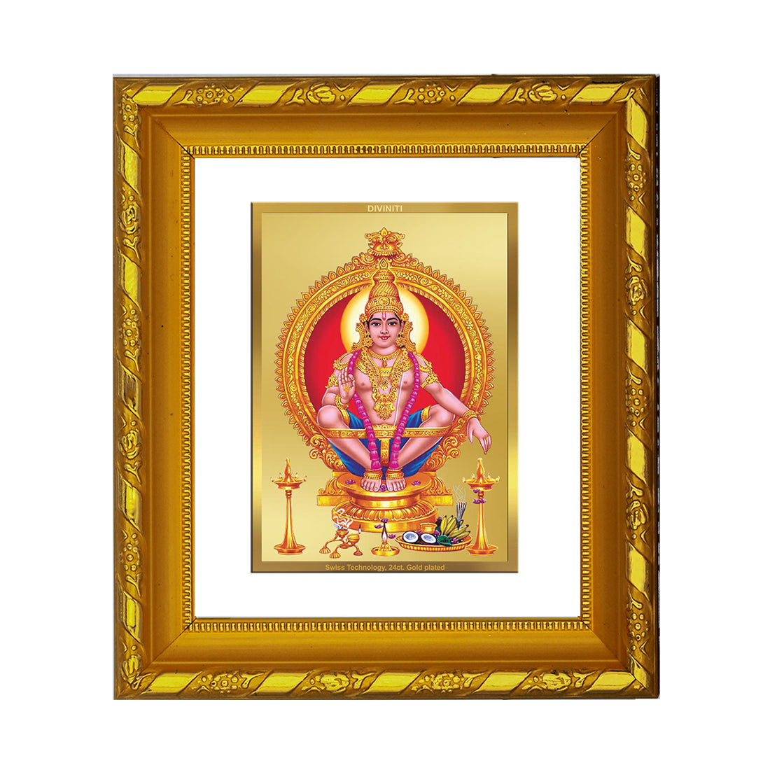 DIVINITI 24K Gold Plated Ayyappan Photo Frame For Home Wall Decor, Puja Room, Gift (15.0 X 13.0 CM)