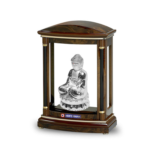 Customized Wooden Table Top With 999 Silver Plated Buddha Idol For Corporate Gifting