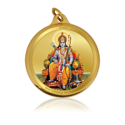 Diviniti 24K Gold Plated Ram Ji & Jai Shri Ram 22MM Double Sided Pendant For Men, Women & Kids