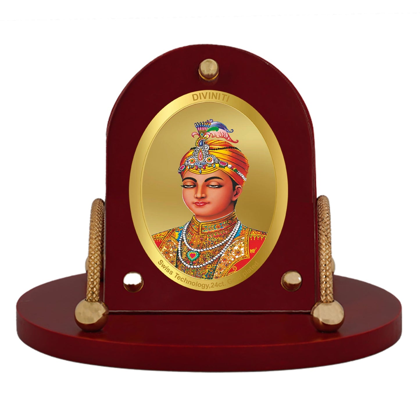 Diviniti 24K Gold Plated Guru Harkrishan Frame for Car Dashboard, Home Decor, Table & Office| MDF 7D+ Royal Car Frame with 24K Gold Plated Foil| Religious Frame for Puja, Festival Gift (8 CM x 9 CM)