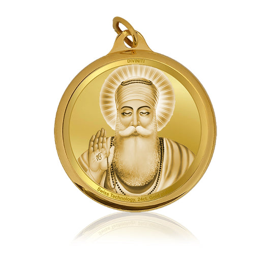 Diviniti 24K Gold Plated Guru Nanak & Golden Temple 22MM Double Sided Pendant For Men, Women & Kids