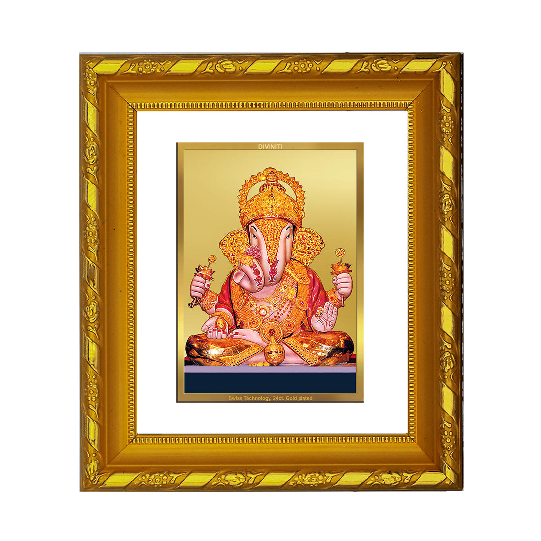 DIVINITI 24K Gold Plated Dagdu Ganesha Photo Frame For Home Decor, Prosperity, Luck (15.0 X 13.0 CM)