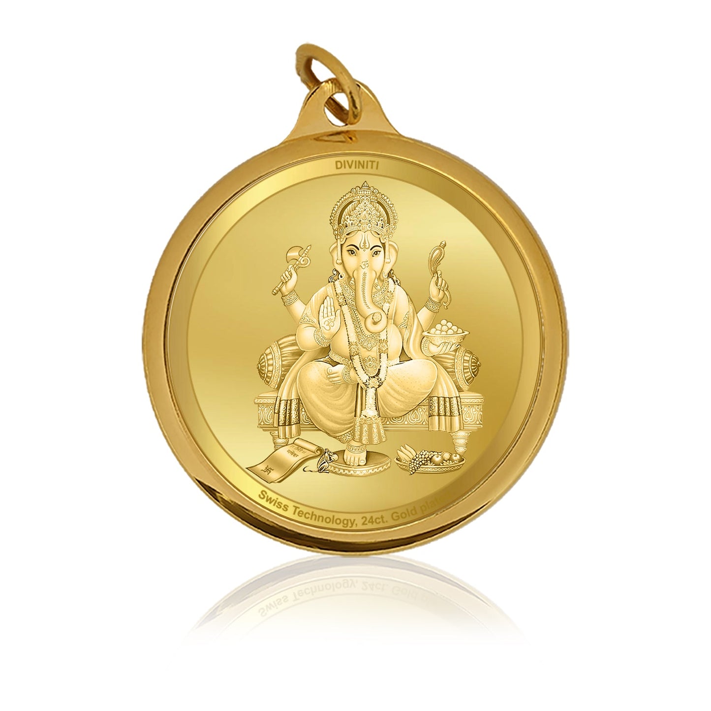 Diviniti 24K Gold Plated Ganesha & Yantra 22MM Double Sided Pendant For Men, Women & Kids