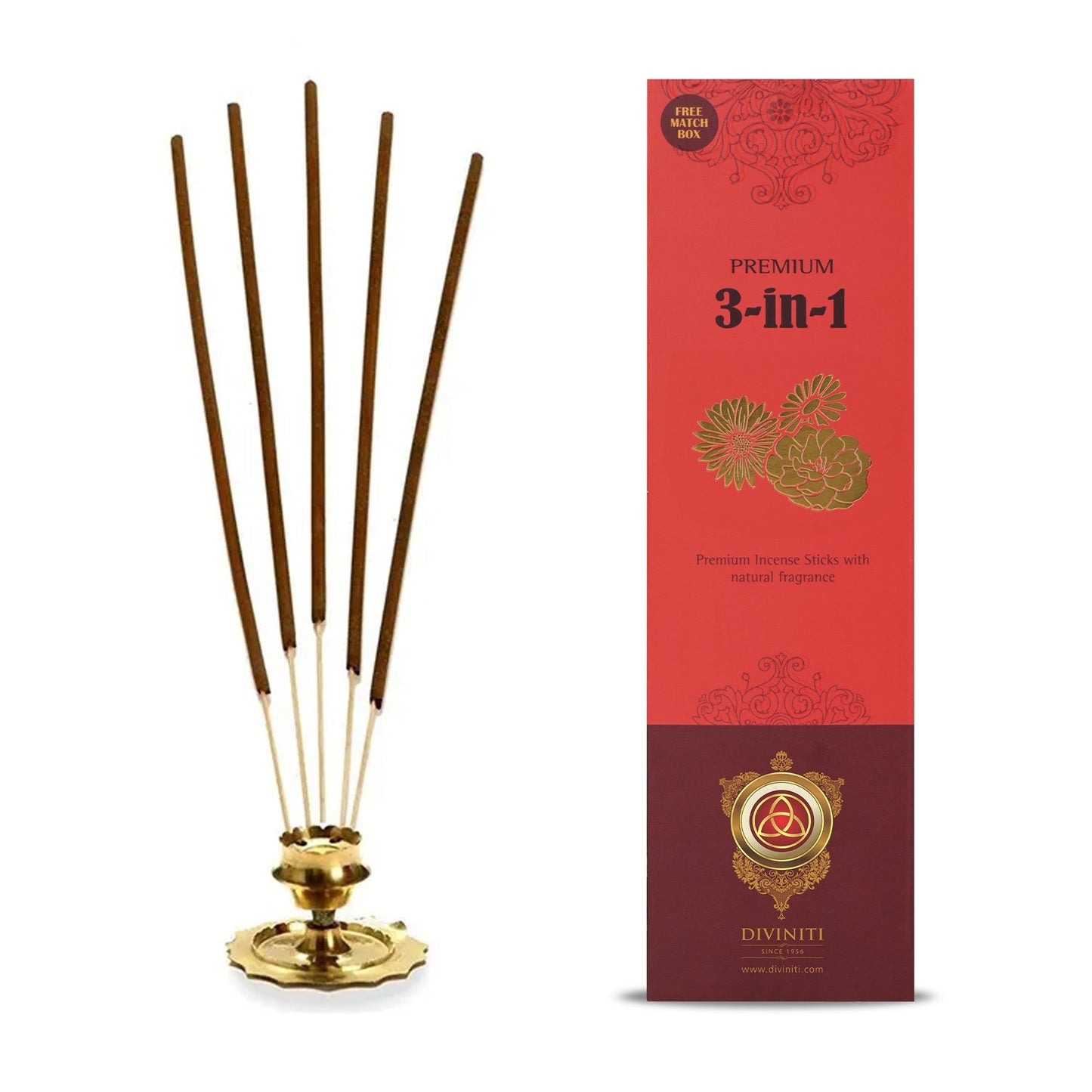 DIVINITI Premium Incense Sticks 3-in-1| Organic Dhoop Batti with Rich Fragrance| Premium Fragrance for Soft, Mesmerizing Aroma| Toxin-Free, 100% Natural