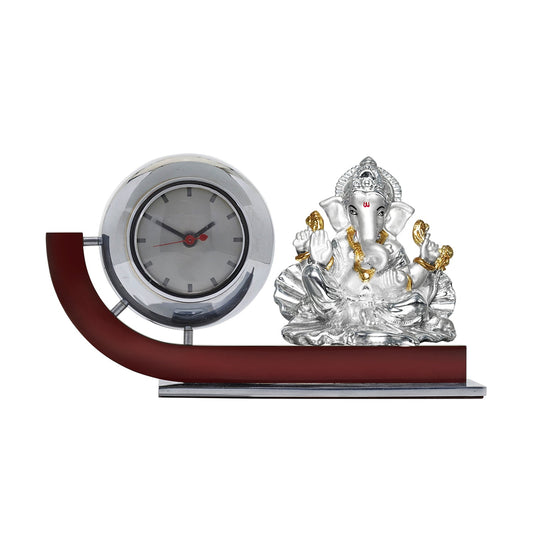 Diviniti 999 Silver Plated Ganesha Idol with Customized Round Watch For University