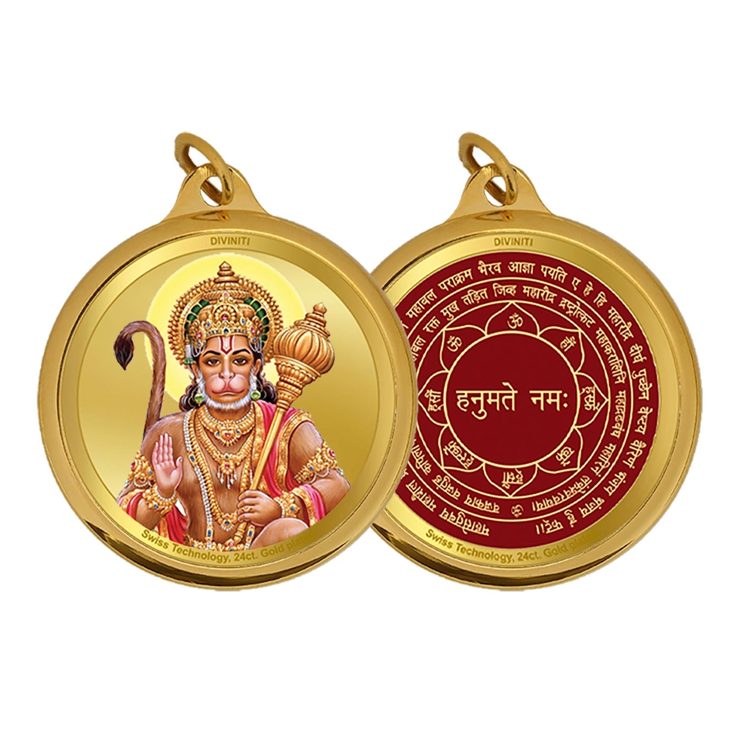 Diviniti 24K Double sided Gold Plated Pendant  Hanuman & Yantra|18 MM Flip Coin (1 PCS)