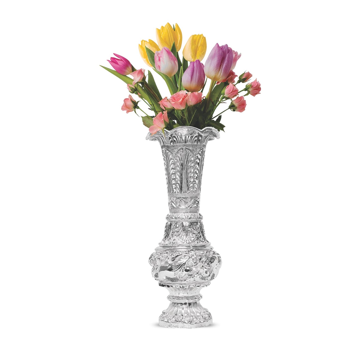 Diviniti 999 Silver Plated Flower Vase Idol For Wedding Gift (24x10 cm)