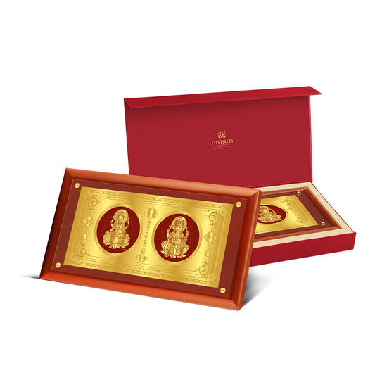 Diviniti Customized Memento With Laxmi Ganesha Printed on 24K Gold Plated Foil For Wedding Gift