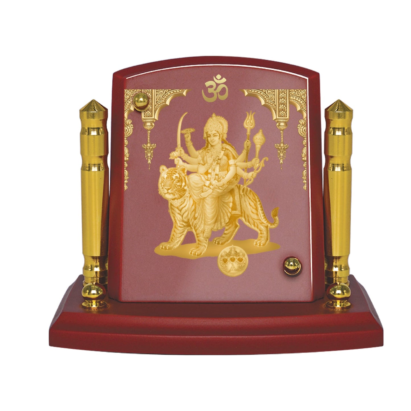 Diviniti 24K Gold Plated Durga Mata Frame For Car Dashboard, Home Decor, Table, Puja, Luxury Gift (8 x 6.5 CM)