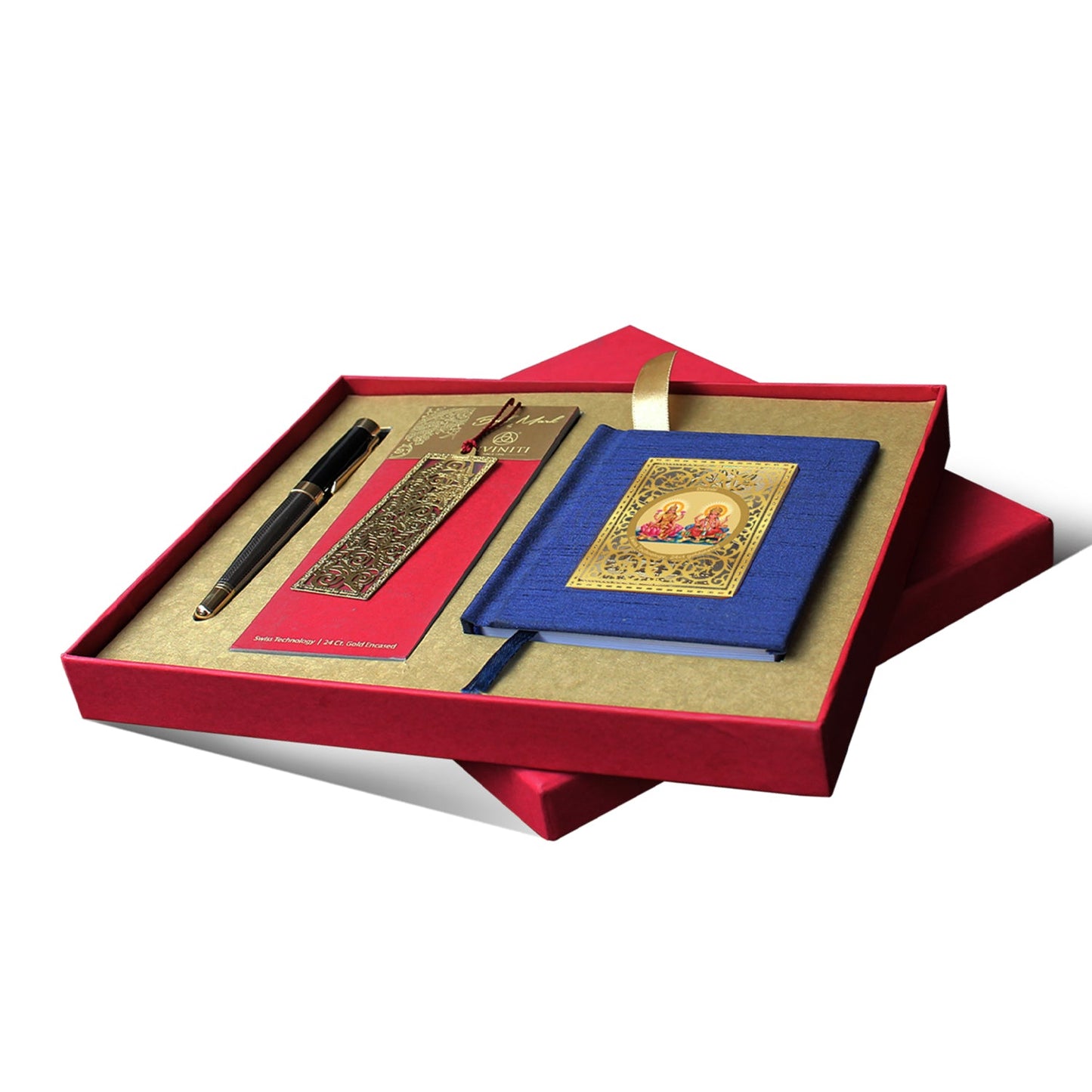 Diviniti Combo of 24K Gold Plated Note Book with Pen & 24K Gold Plated Bookmark For Wedding Gift