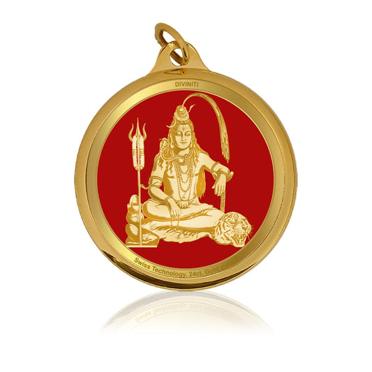 Diviniti 24K Gold Plated Shiva & Om Namah Shivay 22MM Double Sided Pendant For Men, Women & Kids