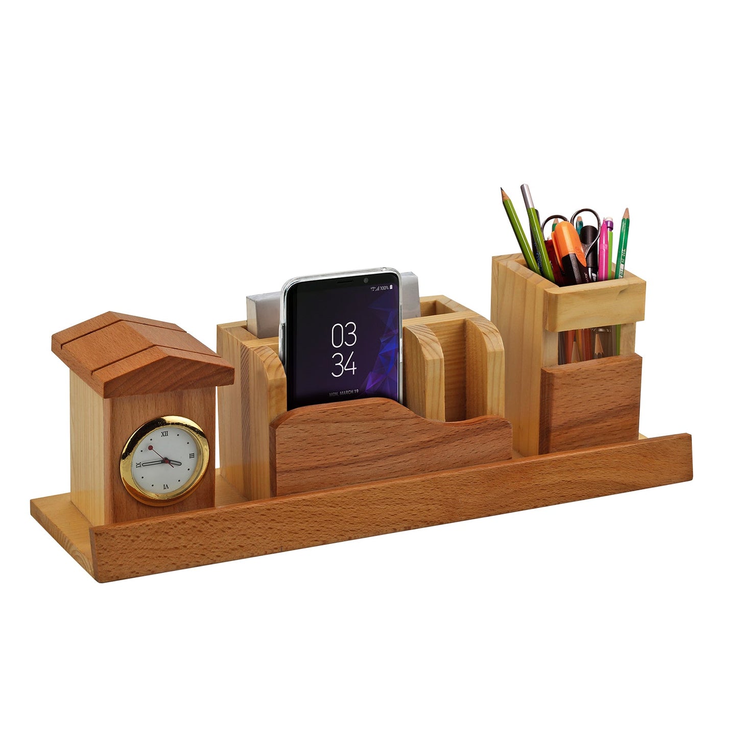 Customized MDF Pen Holder with Round Watch For Corporate Gifting