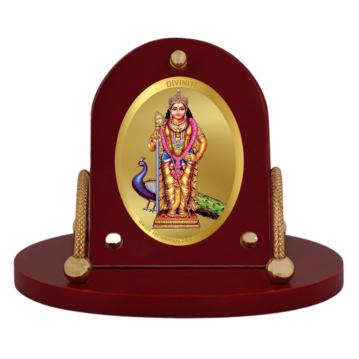 Diviniti 24K Gold Plated Lord Murugan Frame for Car Dashboard, Home Decor, Table & Office (8 CM x 9 CM)