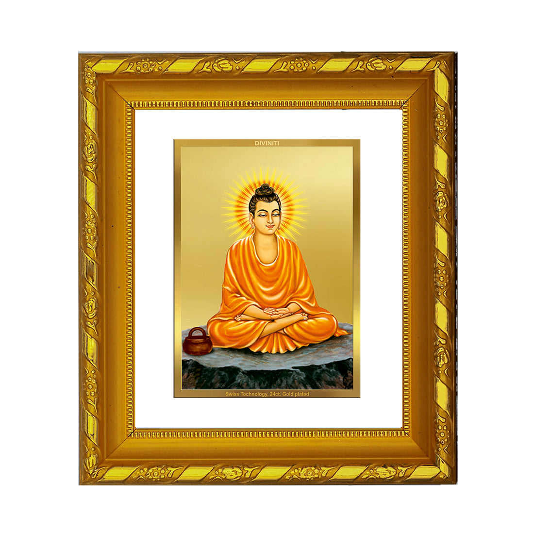 DIVINITI 24K Gold Plated Buddha Religious Photo Frame For Home Decor, Office, TableTop (15.0 X 13.0 CM)