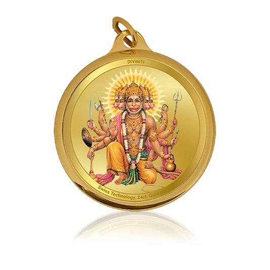 Diviniti 24K Gold Plated Panchmukhi Hanuman & Yantra 22MM Double Sided Pendant For Men, Women & Kids