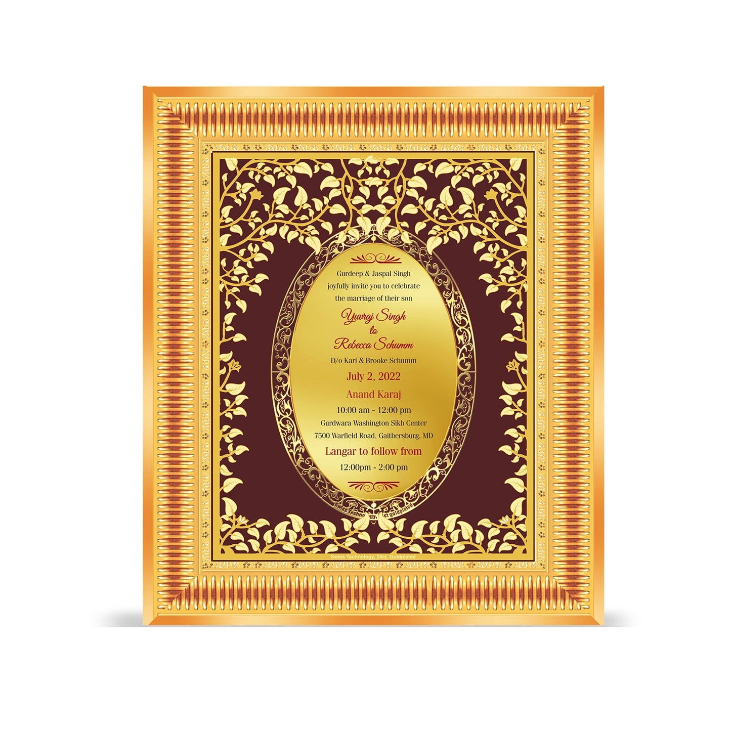 Diviniti Customized Designer Wedding Card on 24K Gold Plated Foil For Marriage Invitation