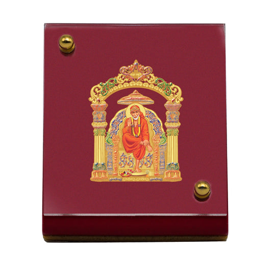 Diviniti 24K Gold Plated Sai Baba Frame For Car Dashboard, Home Decor Showpiece, Prayer, Gift (5.5 x 6.5 CM)