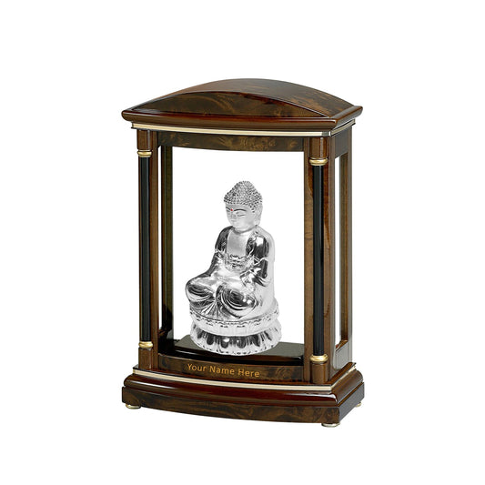 Diviniti Customized Wooden Table Top With 999 Silver Plated Buddha Idol For University