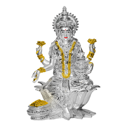 Diviniti 999 Silver Plated Lakshmi Mata Idol for Home Decor Showpiece (17X12CM)